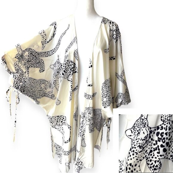 Cheetah Print Entro NWT Satin Kimono With Open Front - Picture 1 of 13